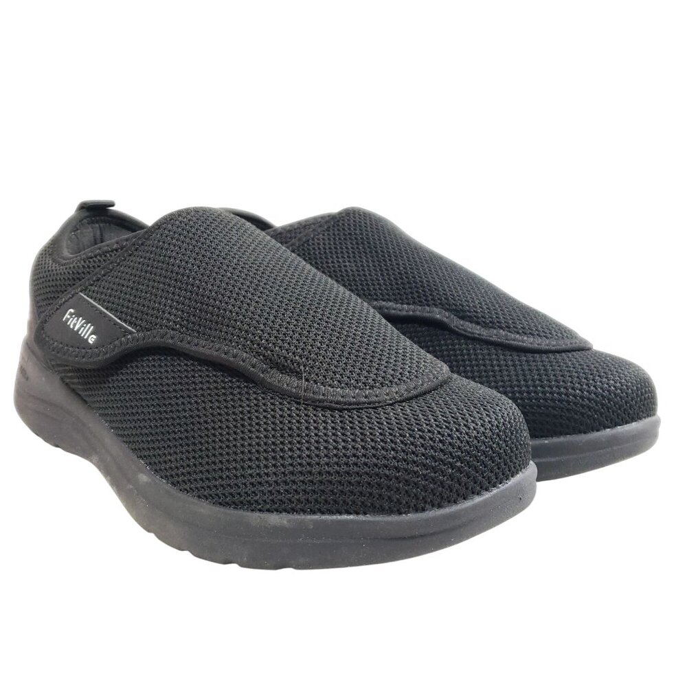 FitVille Womens Size 9.5 Wide Black Diabetic Comfort Slip-On Shoes - Picture 2 of 10